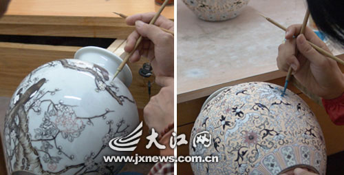 在瓷器上作画,上色需要的是耐心和细心.