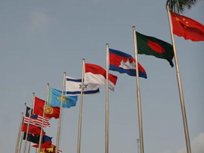 博鳌会议中心门口万国旗_年会花絮