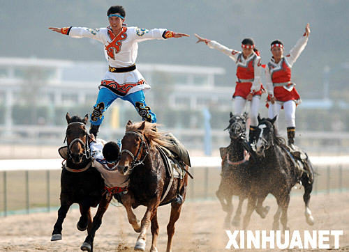 民族运动会精彩瞬间:马术表演惊险刺激(组图)