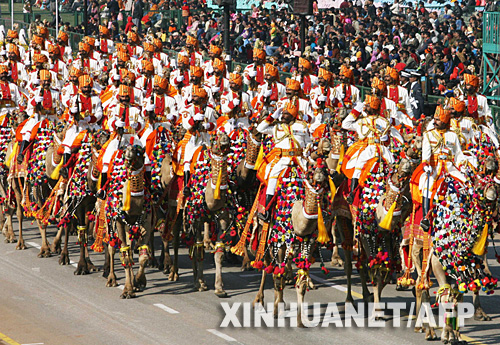 1月23日，在印度首都新德里，印度士兵正在参加共和国日庆典的演练。