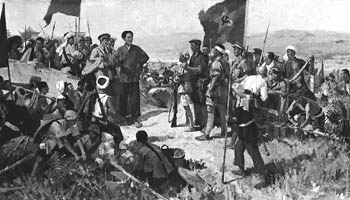 起义部队经过"三湾改编"到达江西井冈山,建立起农村革命根据地,为中国